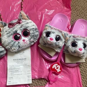 TY Beanie Baby Toddler Girls Kiki kitty Cat Slides & Coin purse with Chain